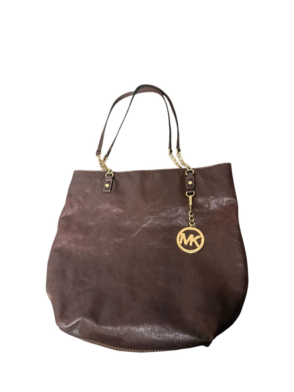 Michael Kors Chocolate Brown Leather Hobo with Gold MK Charm